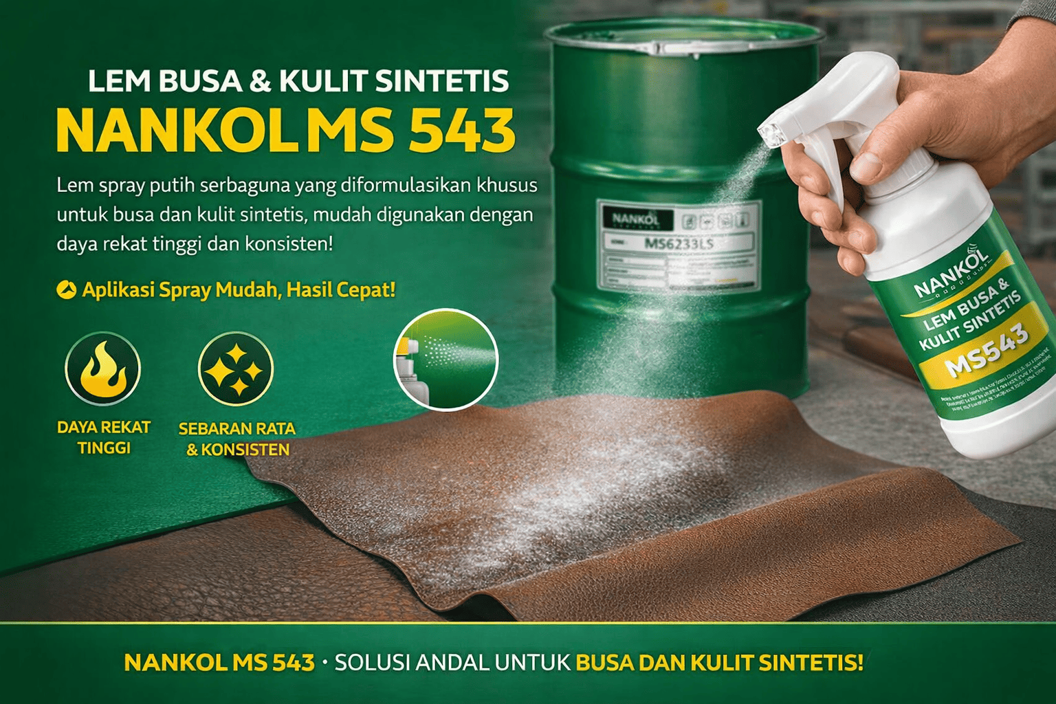 Lem Kulit Sintentis ke busa Nankol MS 543 LG